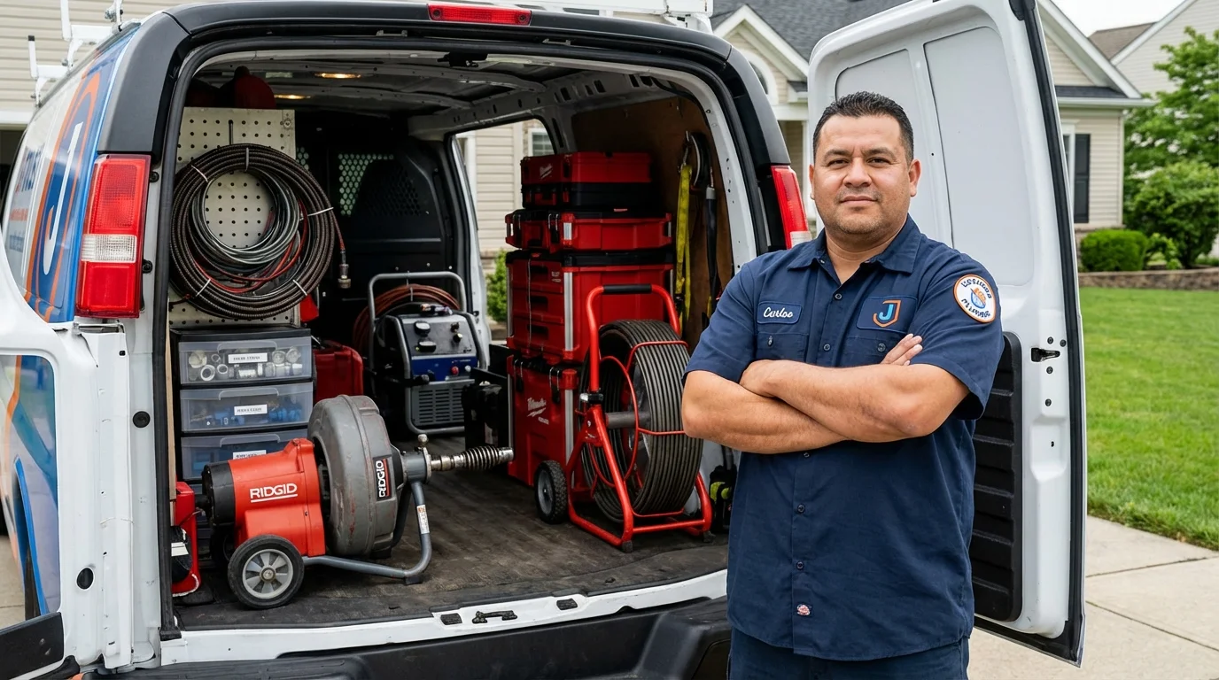 Professional drain cleaning equipment and Johns Plumbing LLC plumber in Spicer