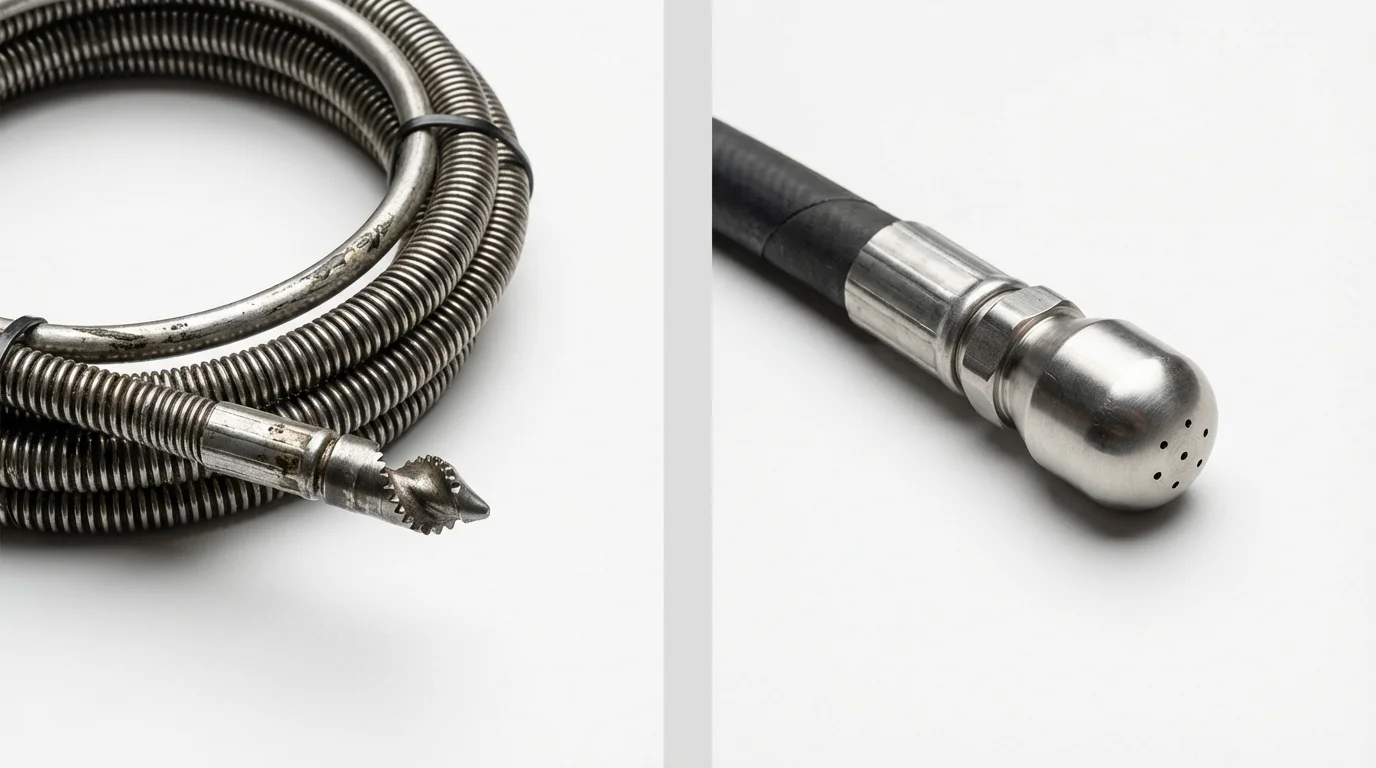 Drain snake cable and hydro jetting nozzle used for drain cleaning in Spicer, MN