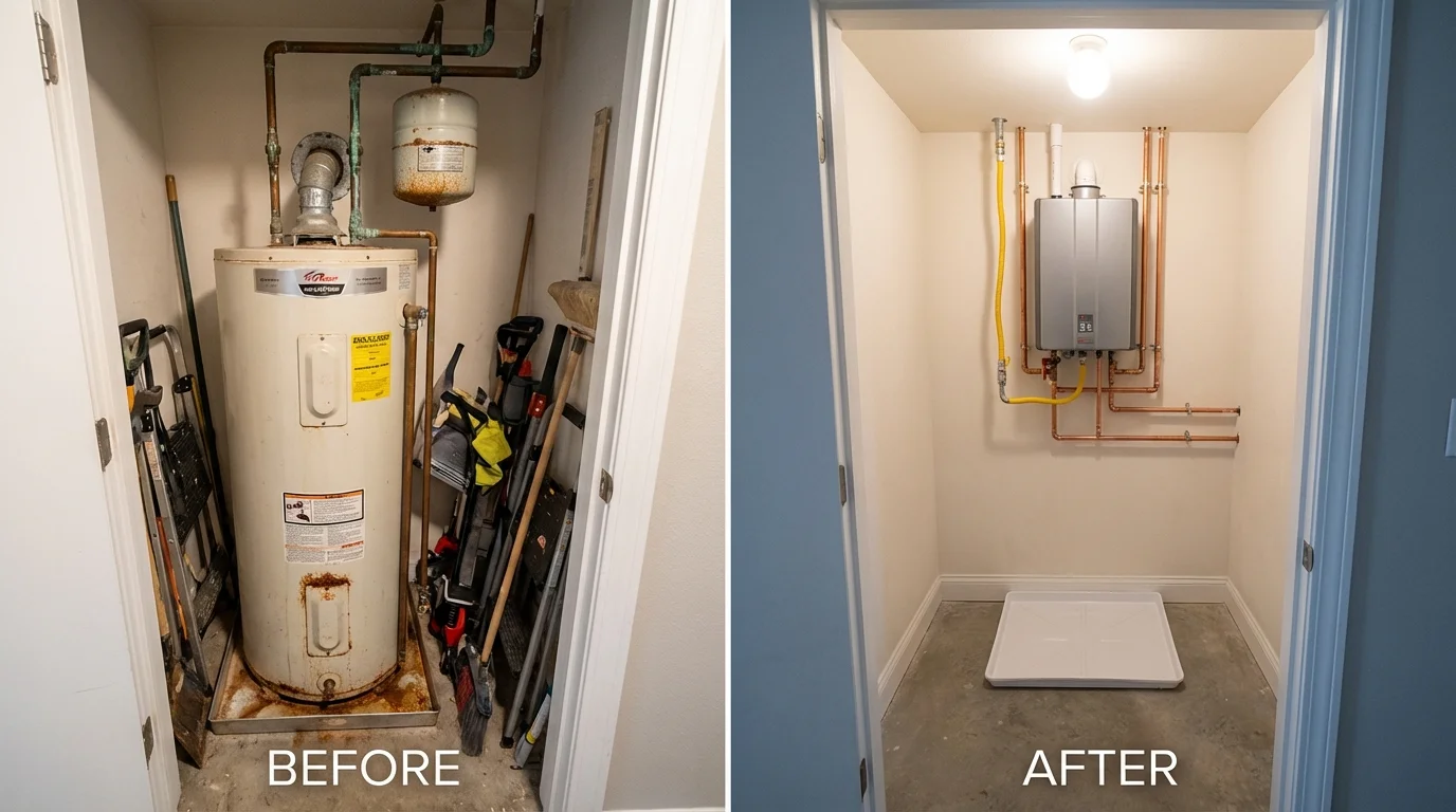 Tank water heater versus wall-mounted tankless unit comparison for Spicer, MN homeowners